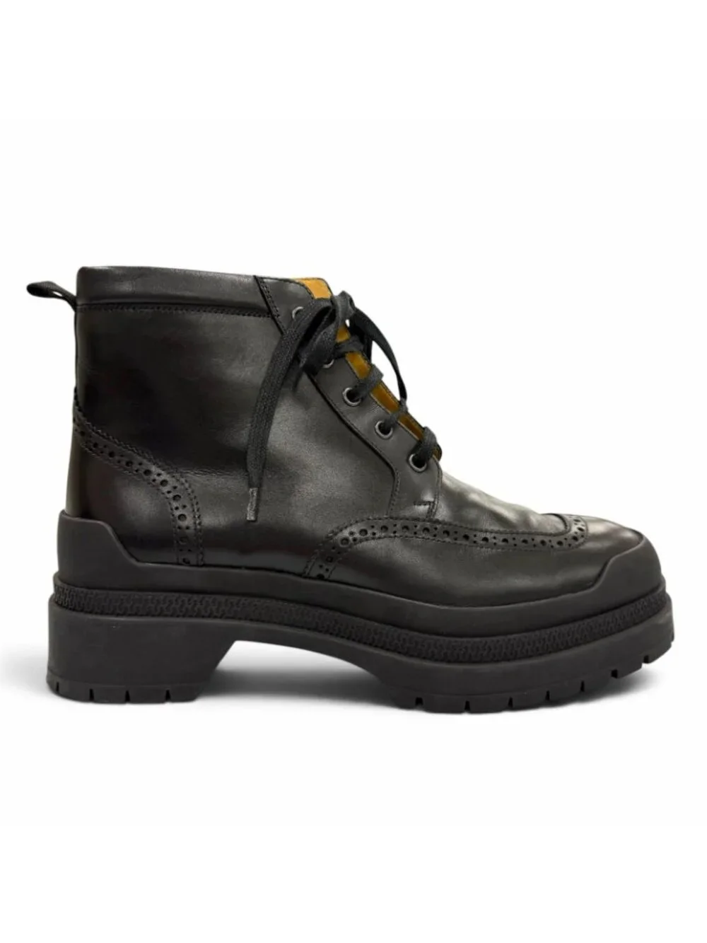 Hermes Bottillons Leather Chip Perforation Lace-up Boots Black